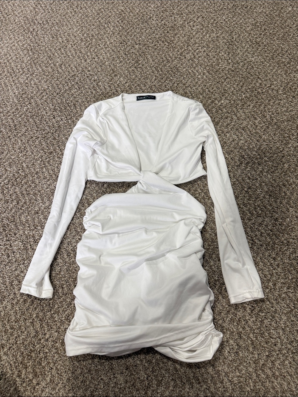 White Long-Sleeve Twist Front Mini Dress